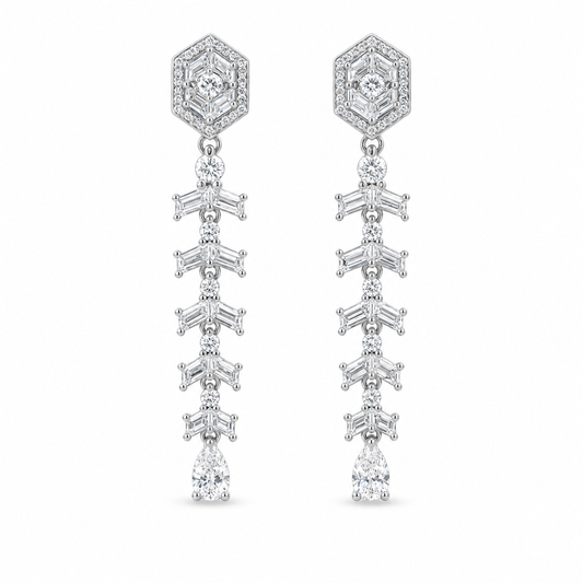 Hexagonal Chevron Diamond Drop Earrings