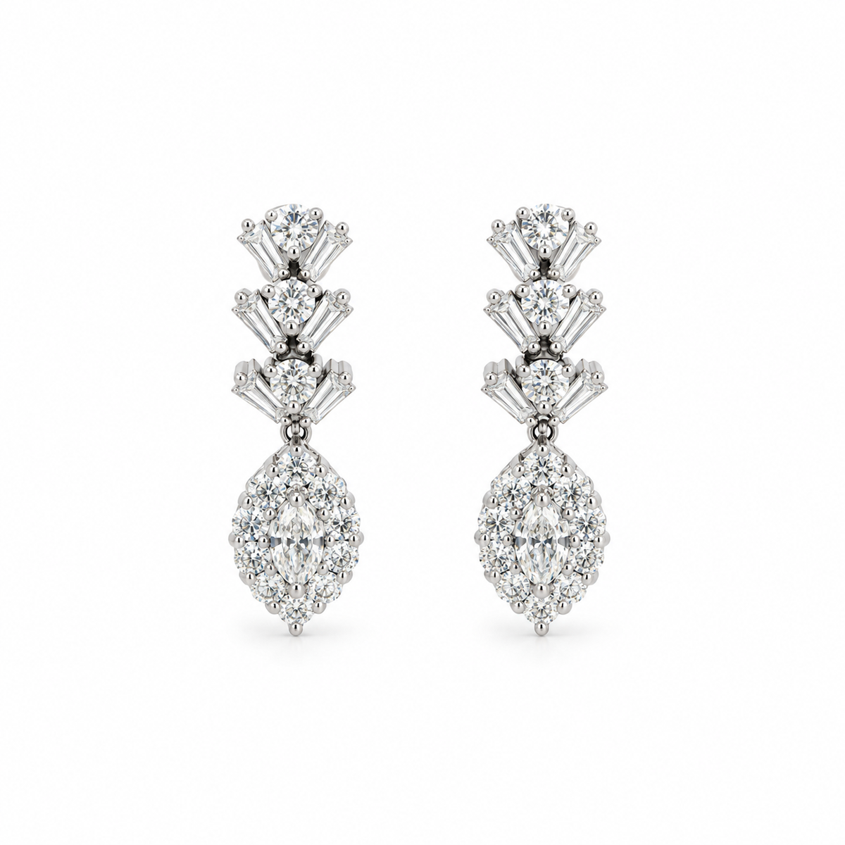 Diamond Drop Cluster Earrings