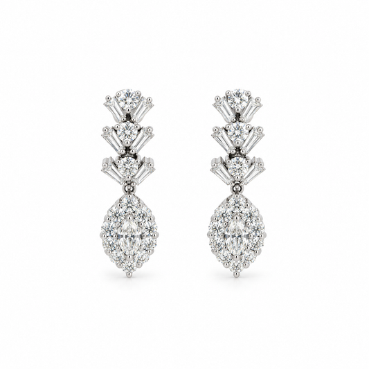 Diamond Drop Cluster Earrings