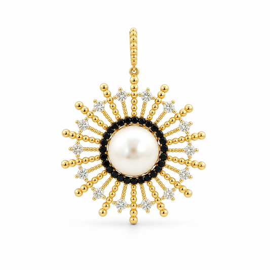 Pearl Sunburst Diamond Pendant