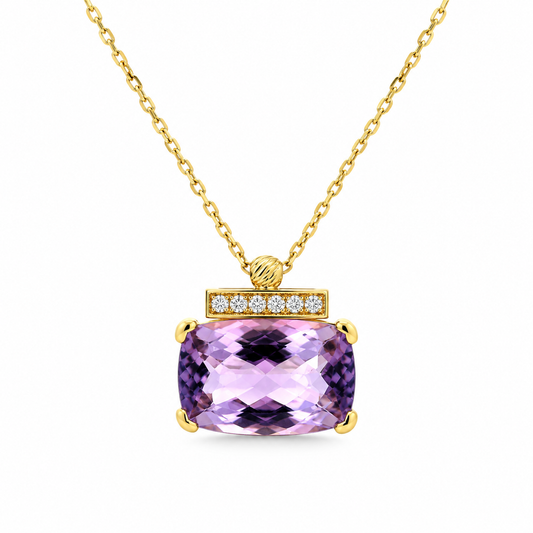 Amethyst and Diamond Bar Pendant Necklace