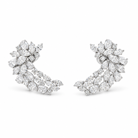 Mirrored Diamond Crescent Climber Earrings