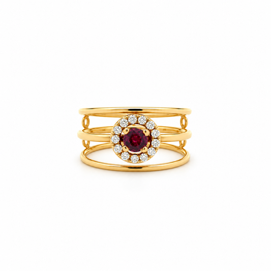 Ruby Halo Tiered Diamond Ring
