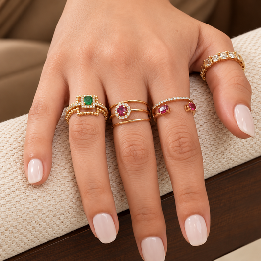 Twin Ruby Open Cuff Diamond Ring