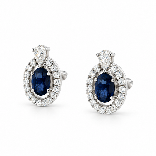 Sapphire and Diamond Halo Stud Earrings