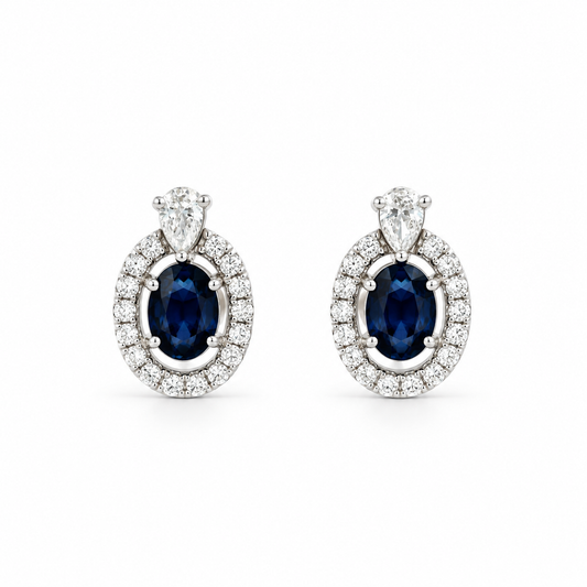Sapphire and Diamond Halo Stud Earrings