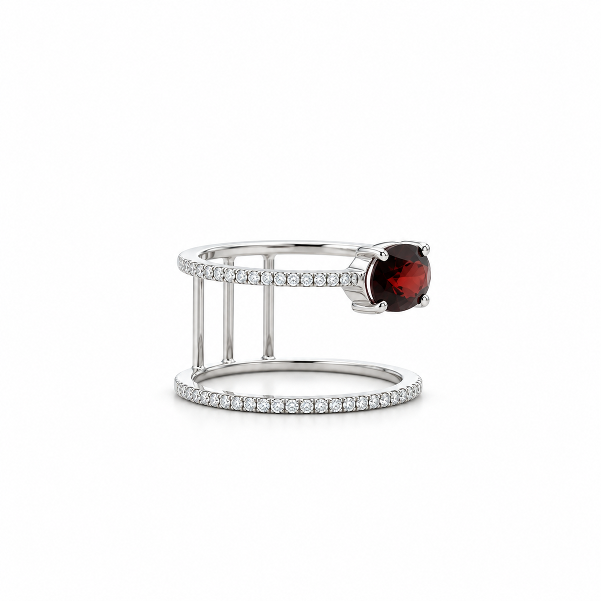 Floating Deep Garnet Diamond Ring