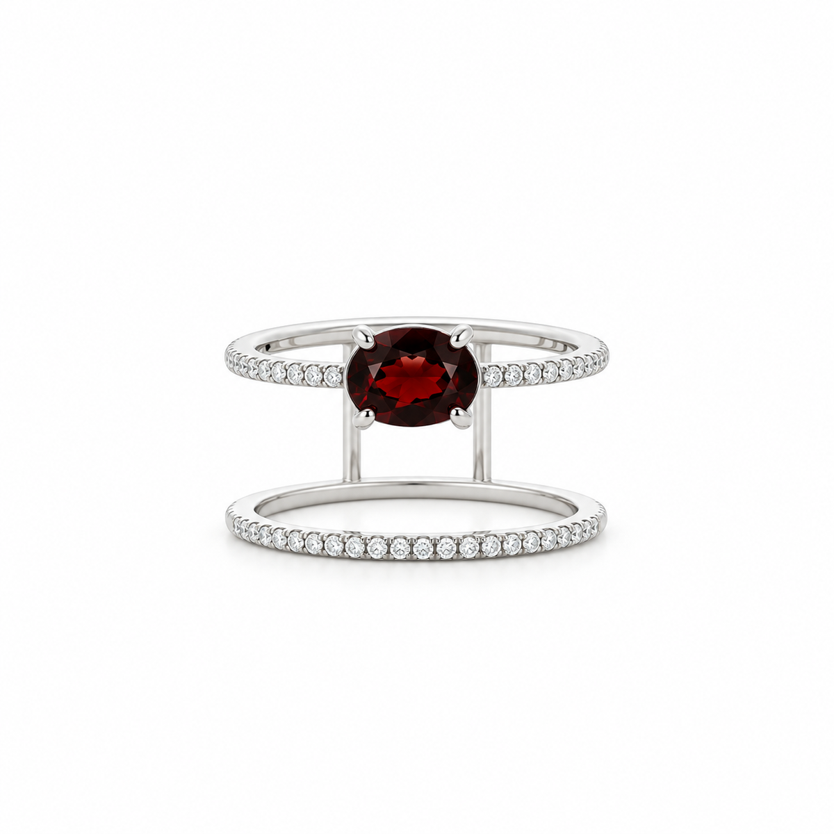Floating Deep Garnet Diamond Ring