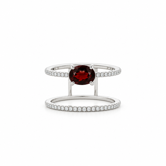 Floating Deep Garnet Diamond Ring