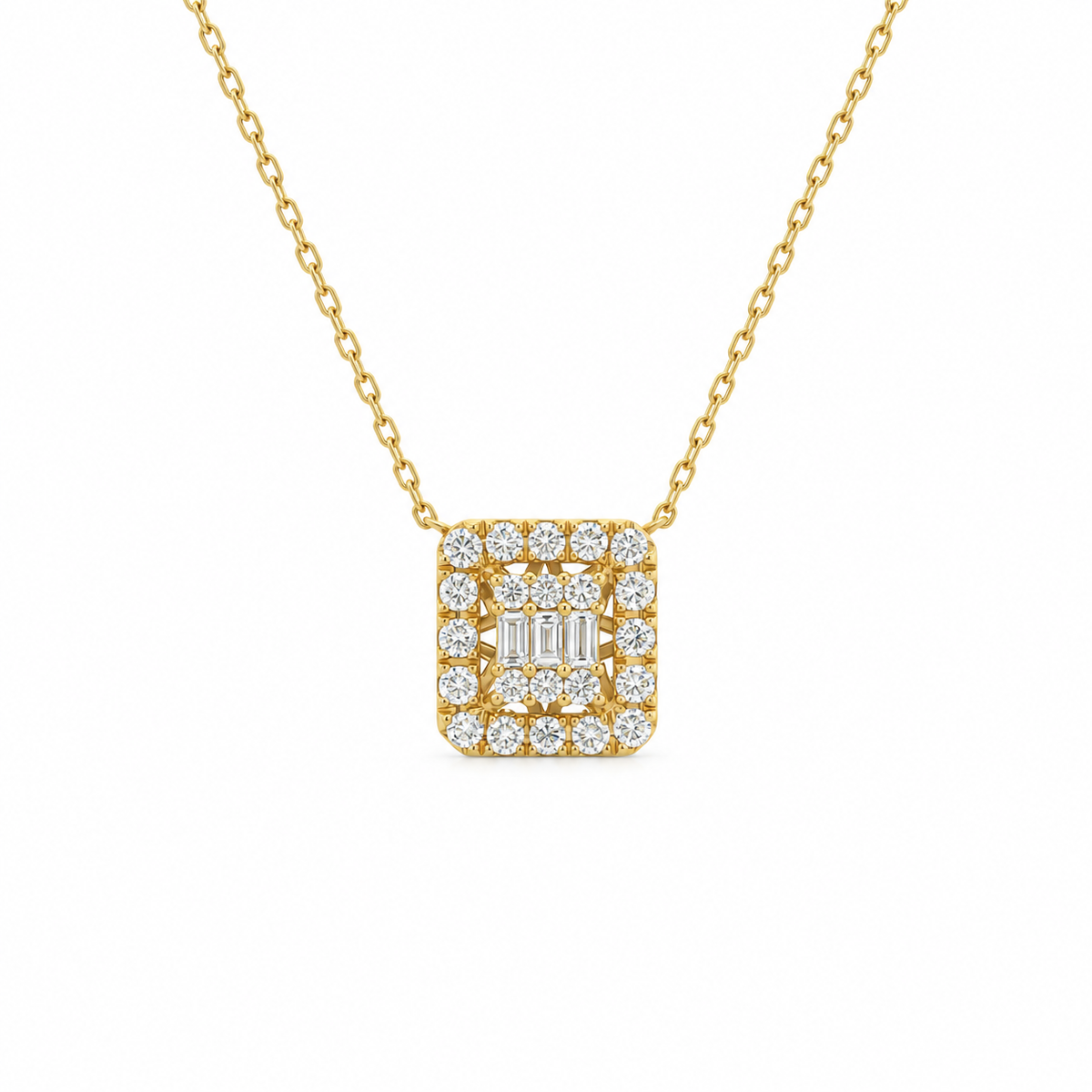 Baguette Halo Diamond Necklace