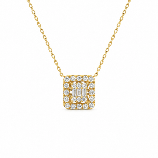 Baguette Halo Diamond Necklace