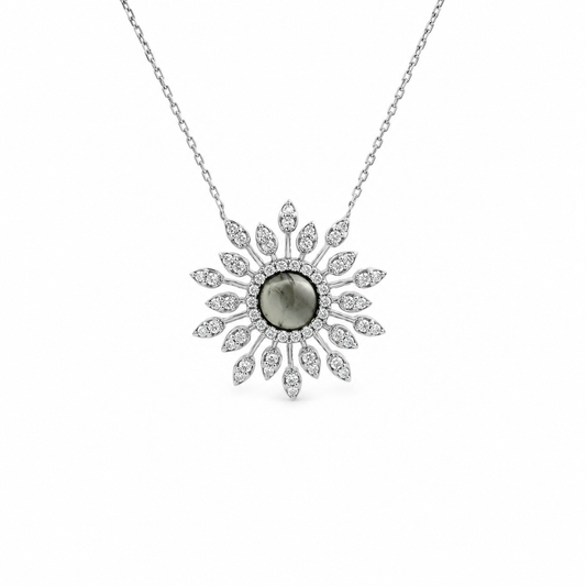 Grey Gemstone Radiant Diamond Necklace