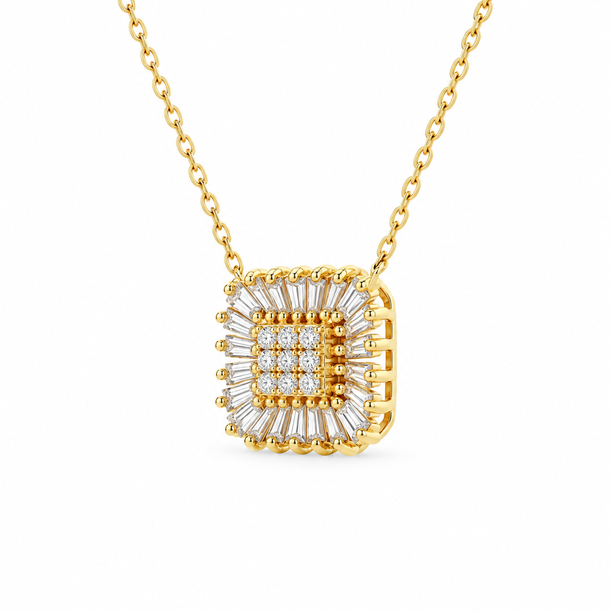 Baguette Halo Square Diamond Necklace