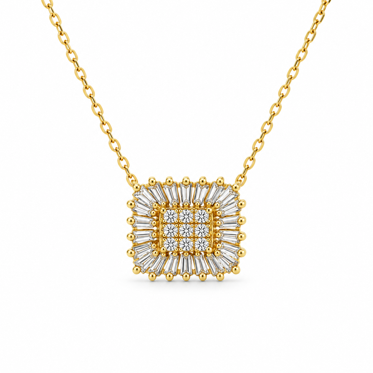 Baguette Halo Square Diamond Necklace