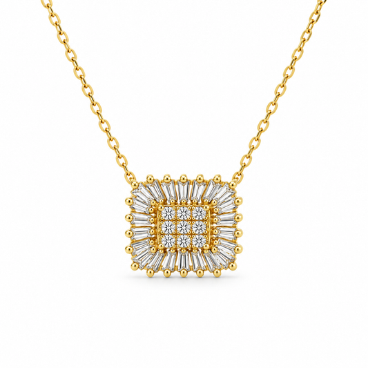 Baguette Halo Square Diamond Necklace