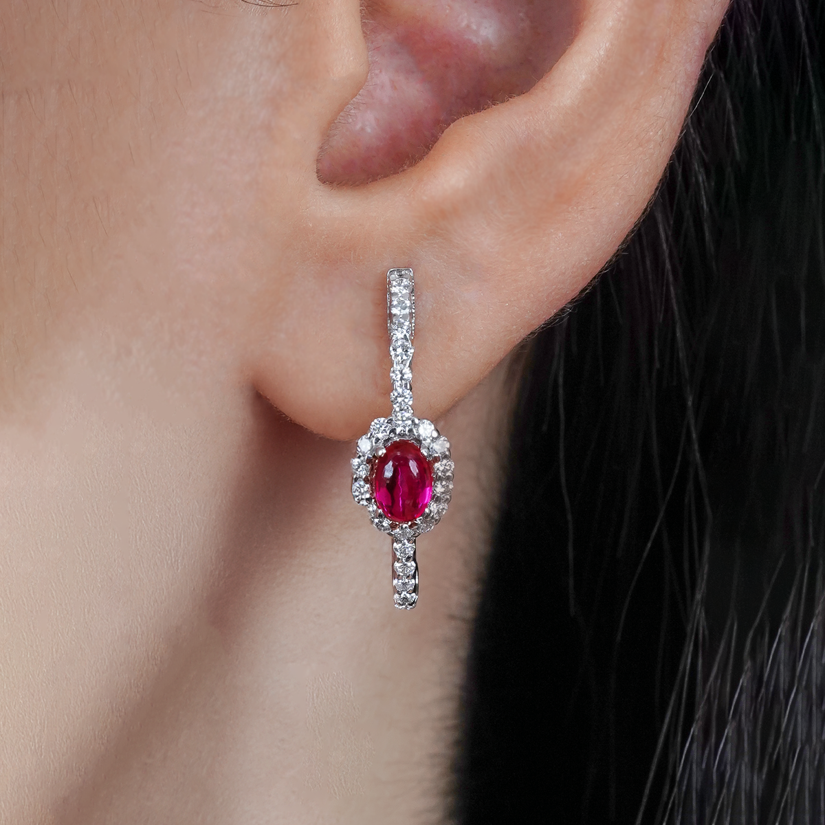 Ruby Halo Hoop Diamond Earrings