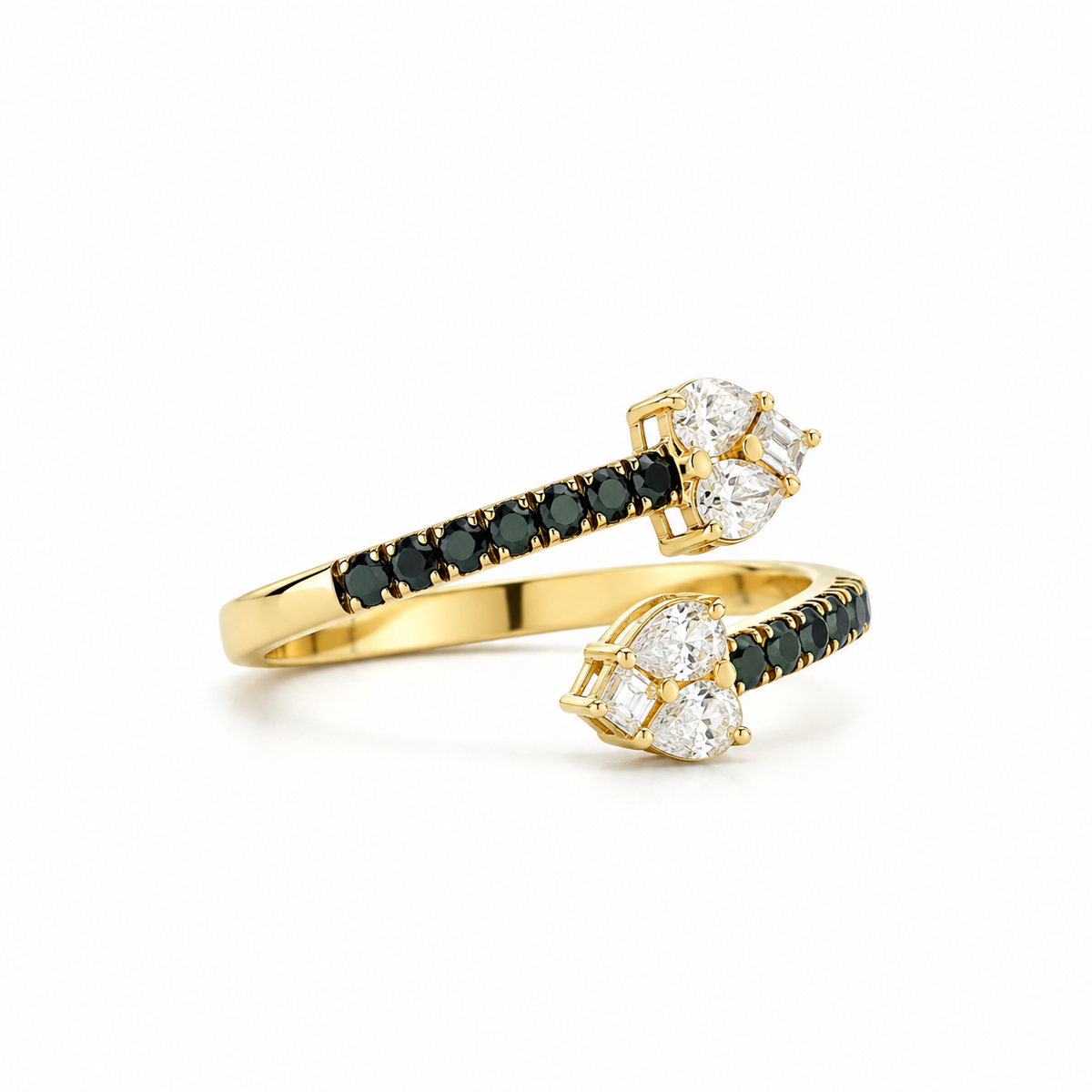 Hearts Open Wrap Black Diamond Ring
