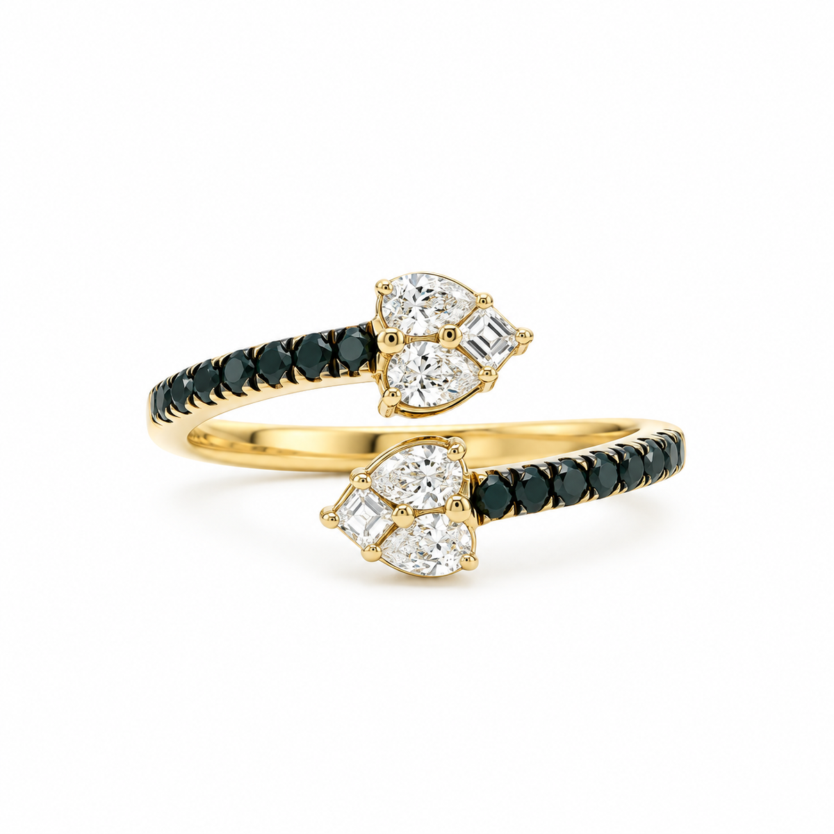Hearts Open Wrap Black Diamond Ring