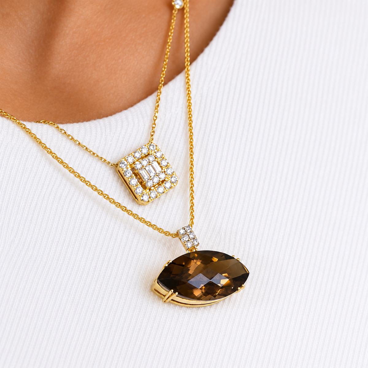 Baguette Halo Diamond Necklace