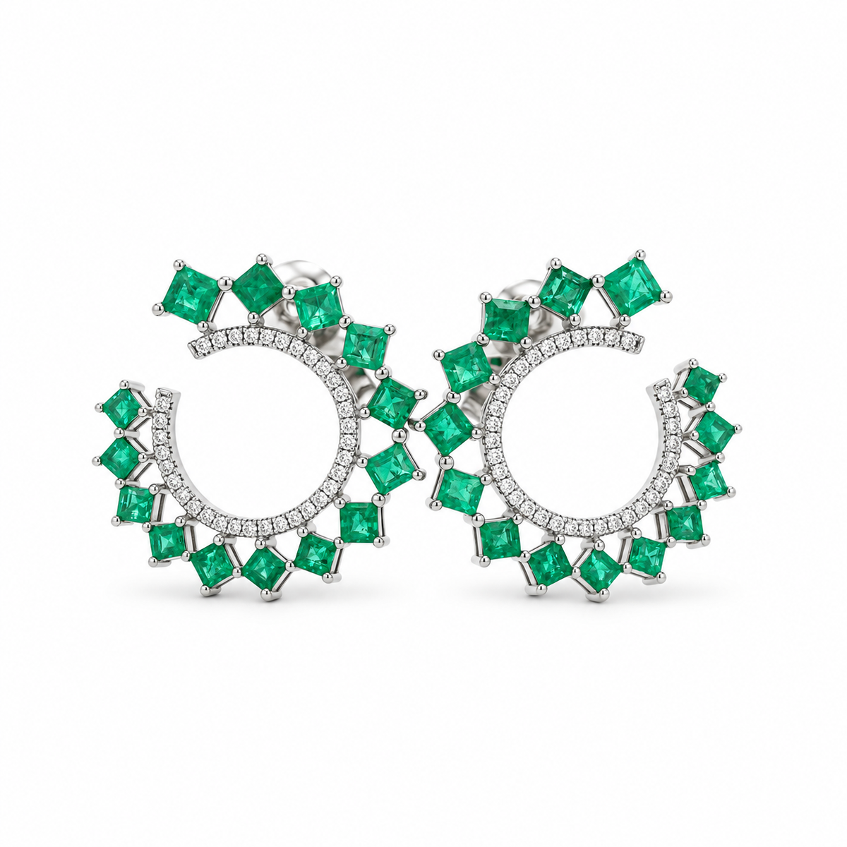 Emerald Crown Diamond Hoop Earrings