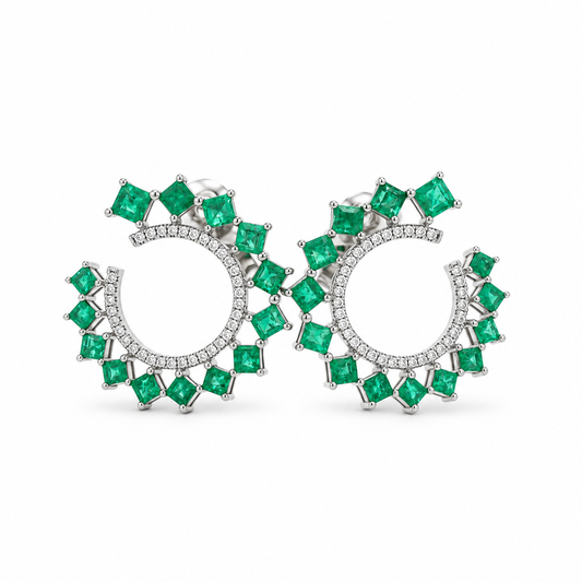 Emerald Crown Diamond Hoop Earrings