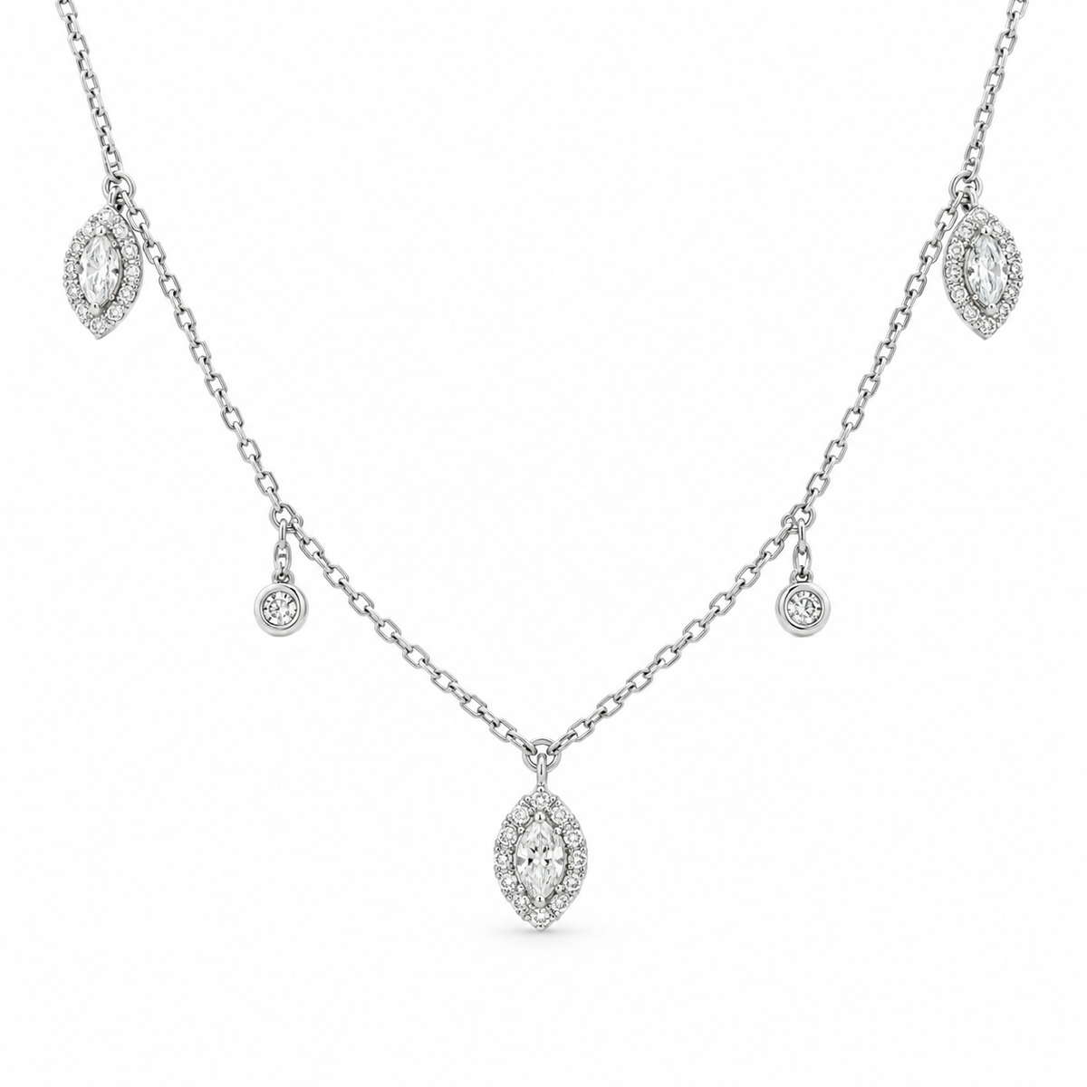 Marquise Drop Diamond Station Necklace