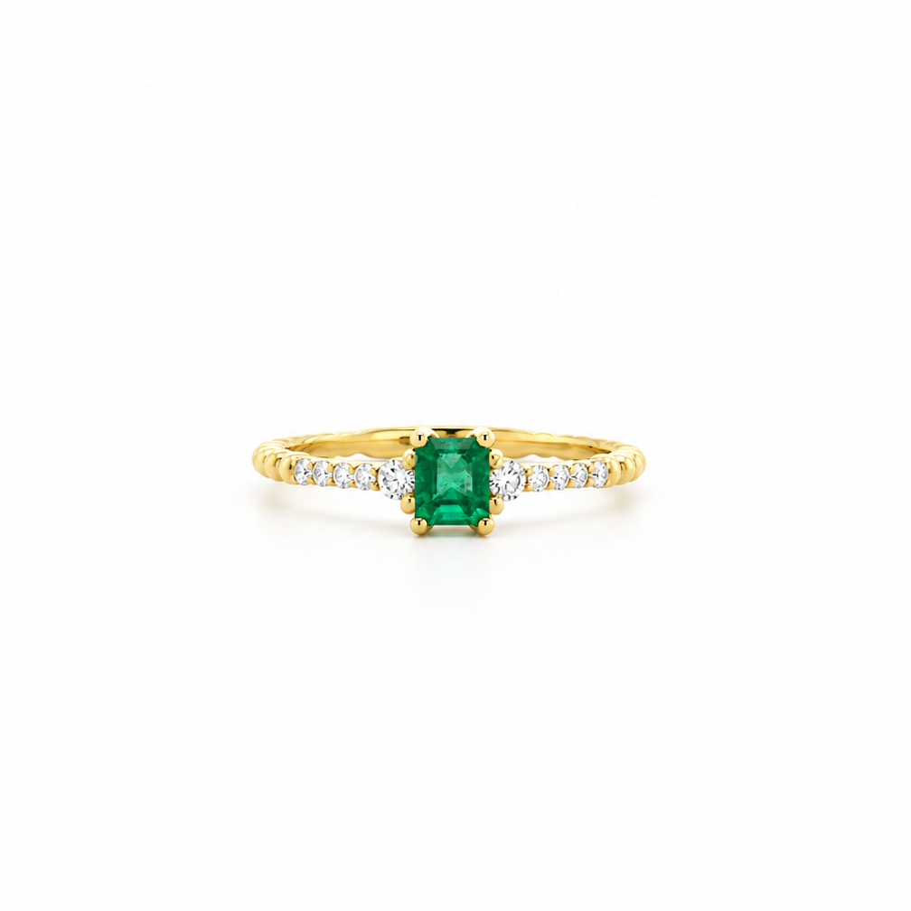 Emerald Solitaire Diamond Ring