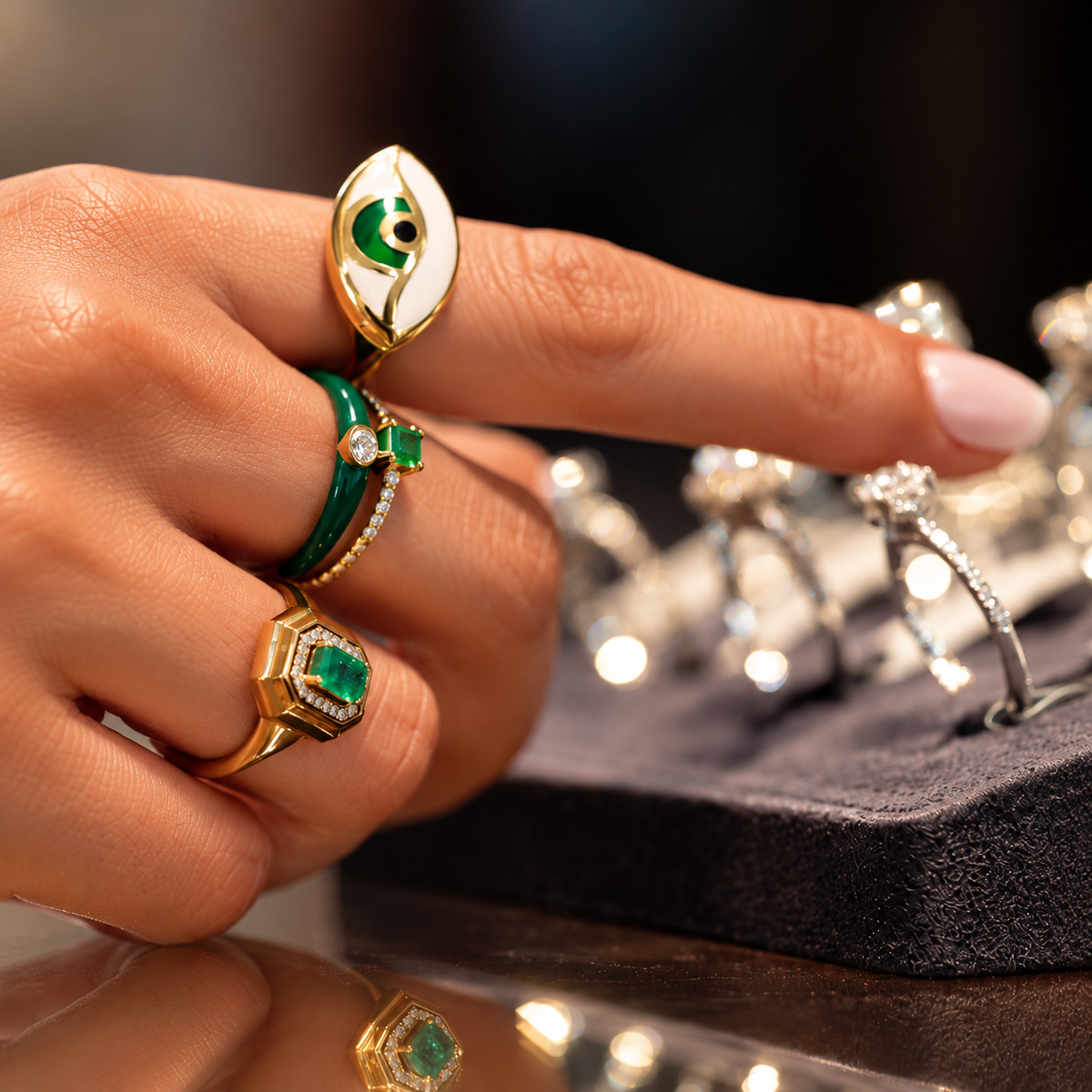 Emerald Octagonal Diamond Ring