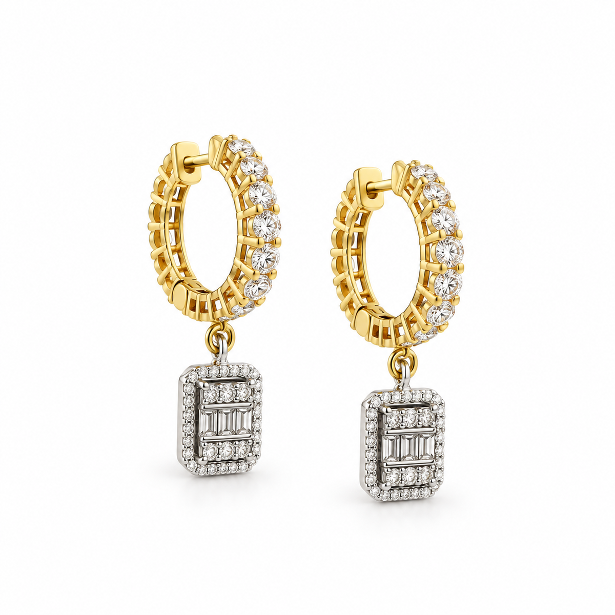 Baguette Diamond Drop Hoop Earrings