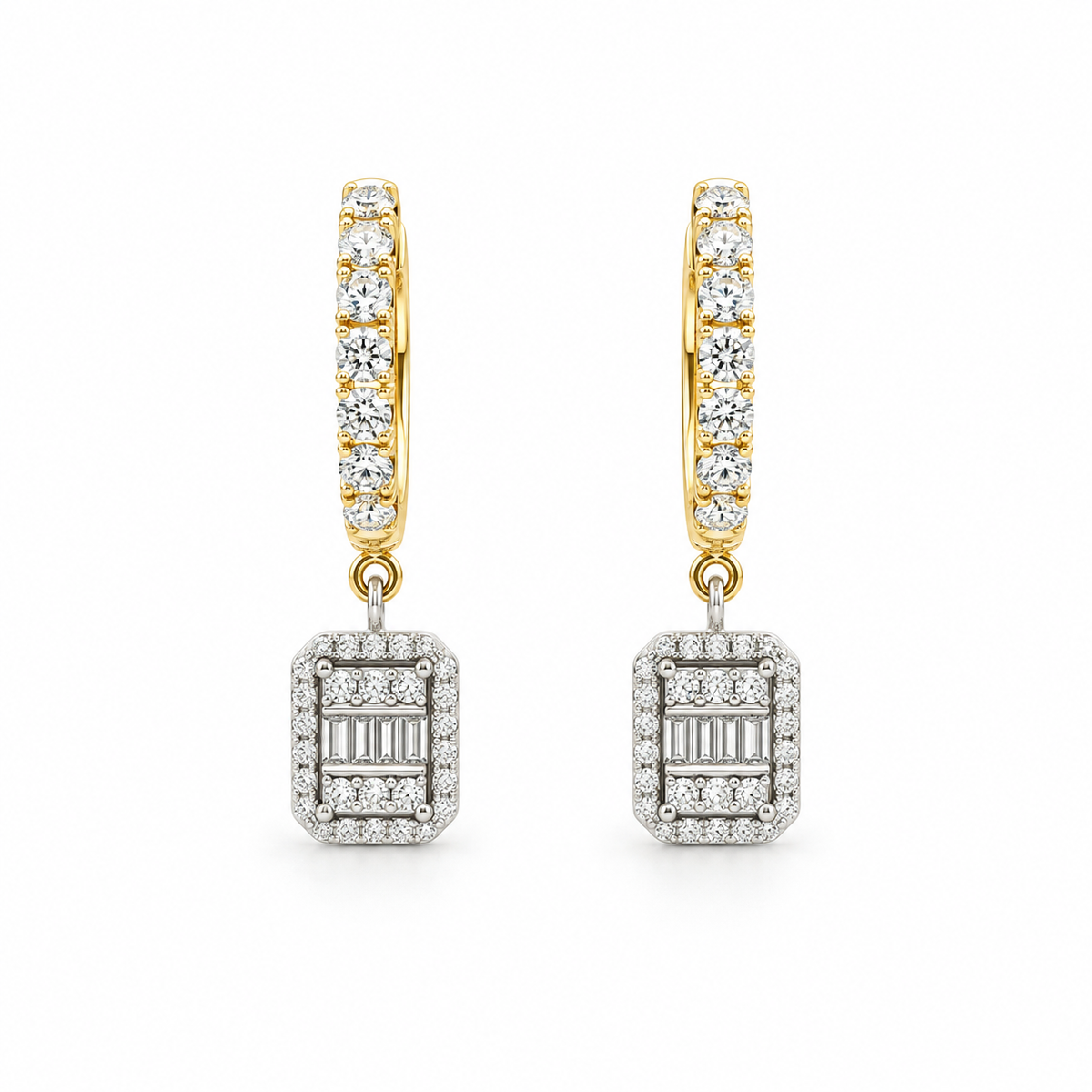 Baguette Diamond Drop Hoop Earrings