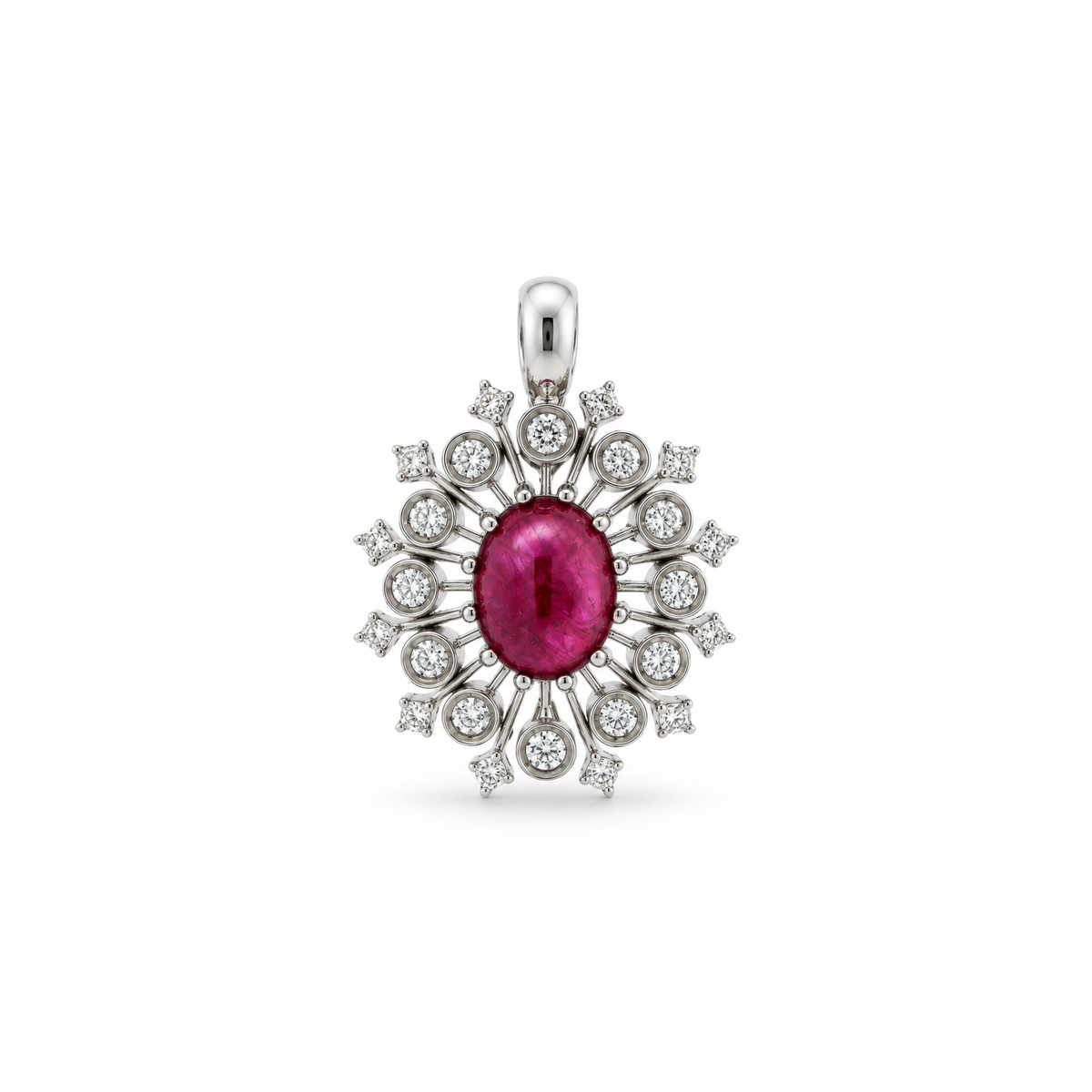 Ruby Sunburst Diamond Pendant