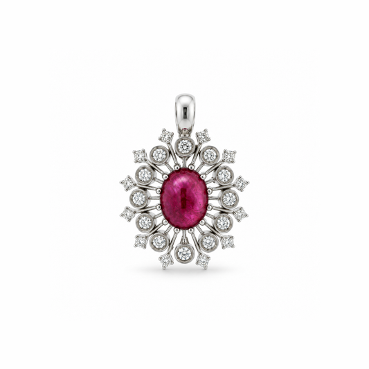 Ruby Sunburst Diamond Pendant