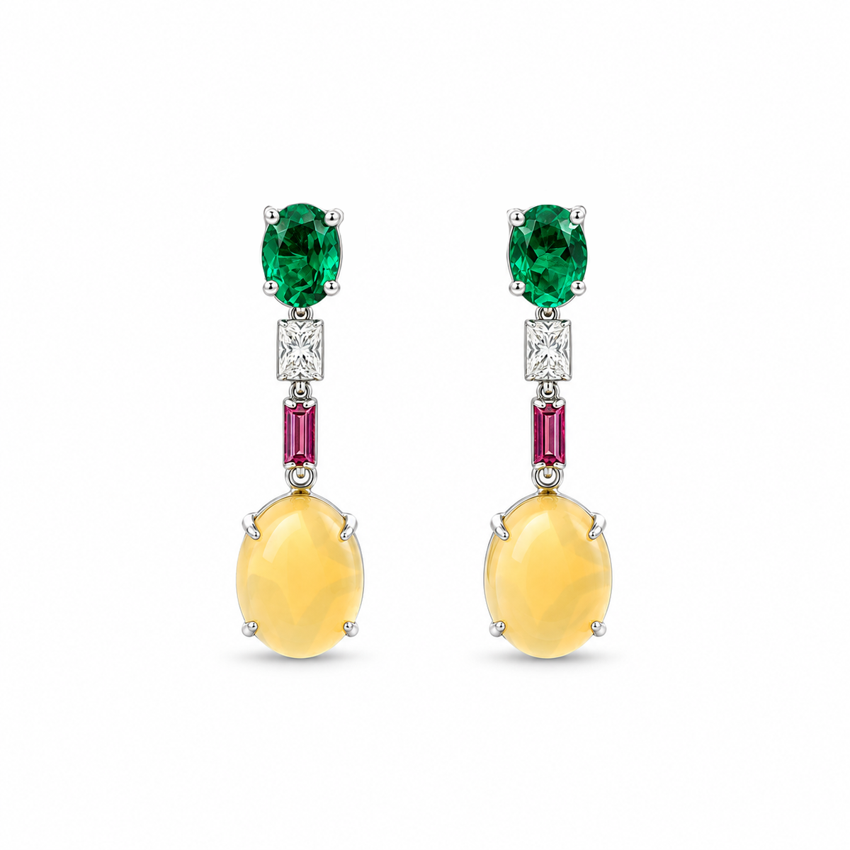 Opal Ruby Drop Diamond Earrings