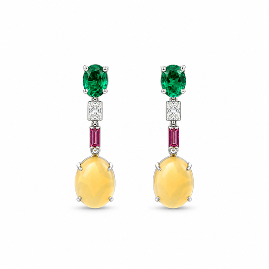 Opal Ruby Drop Diamond Earrings