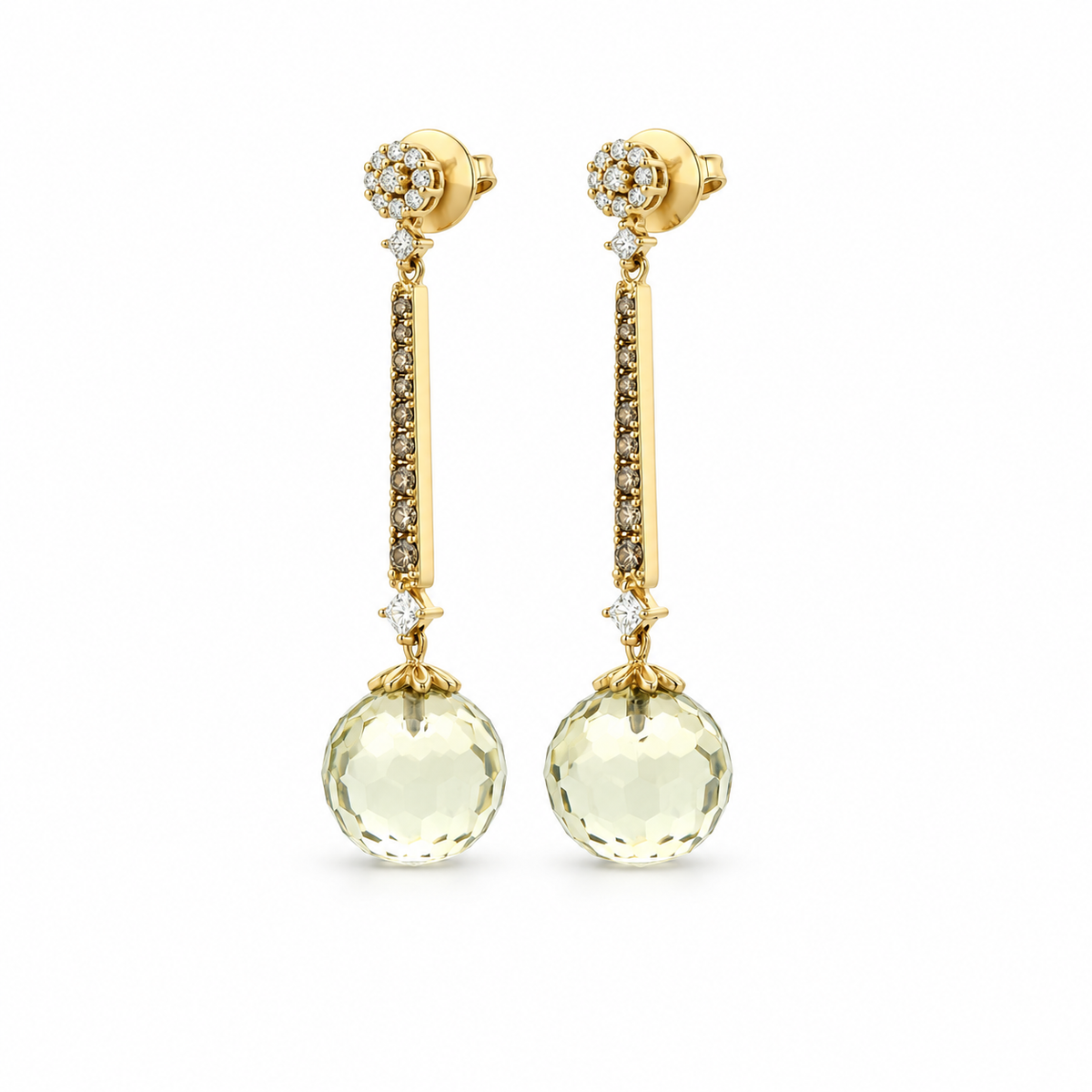 Faceted Lemon Quartz Sphere Drop Earrings