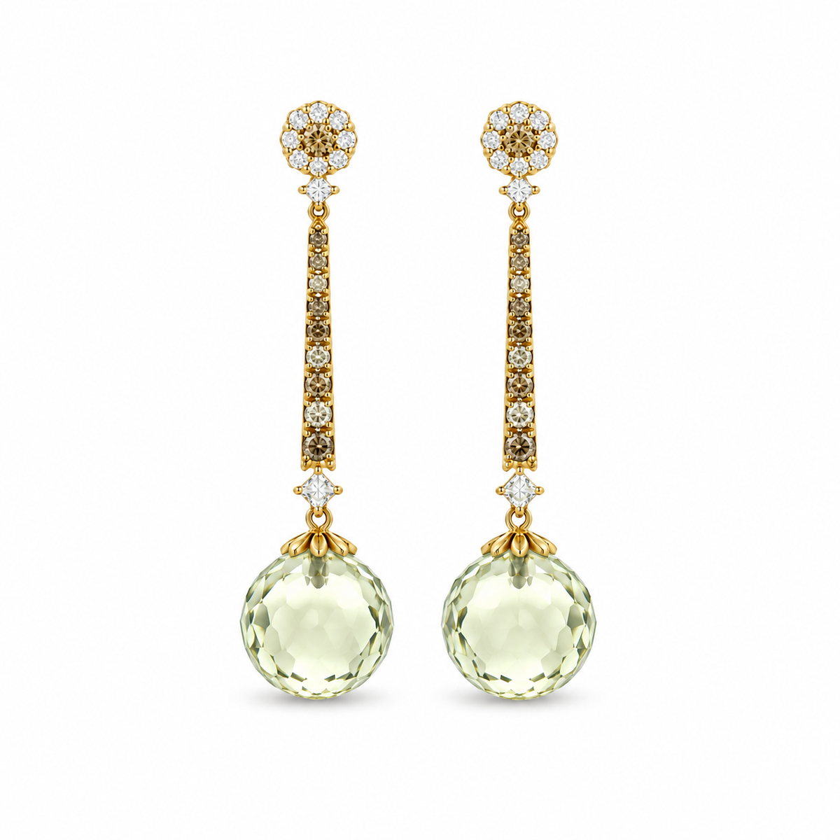 Faceted Lemon Quartz Sphere Drop Earrings