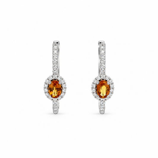 Orange Sapphire and Diamond Hoop Earrings