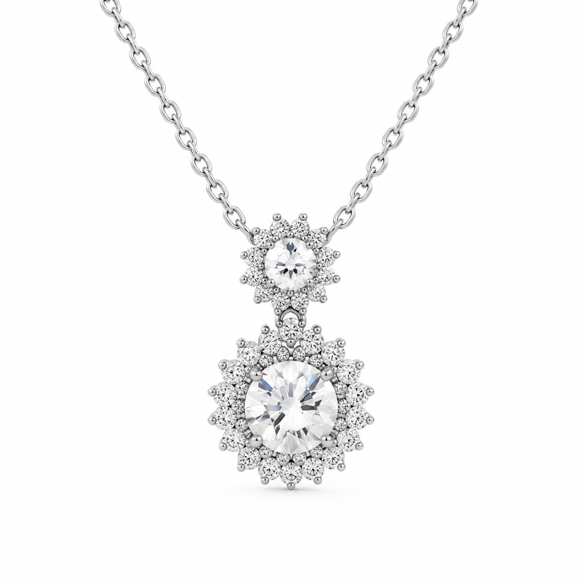 Sapphire Double Halo Diamond Necklace