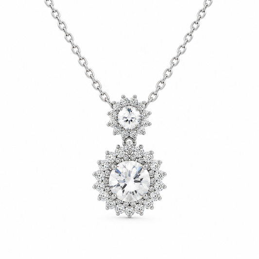 Sapphire Double Halo Diamond Necklace