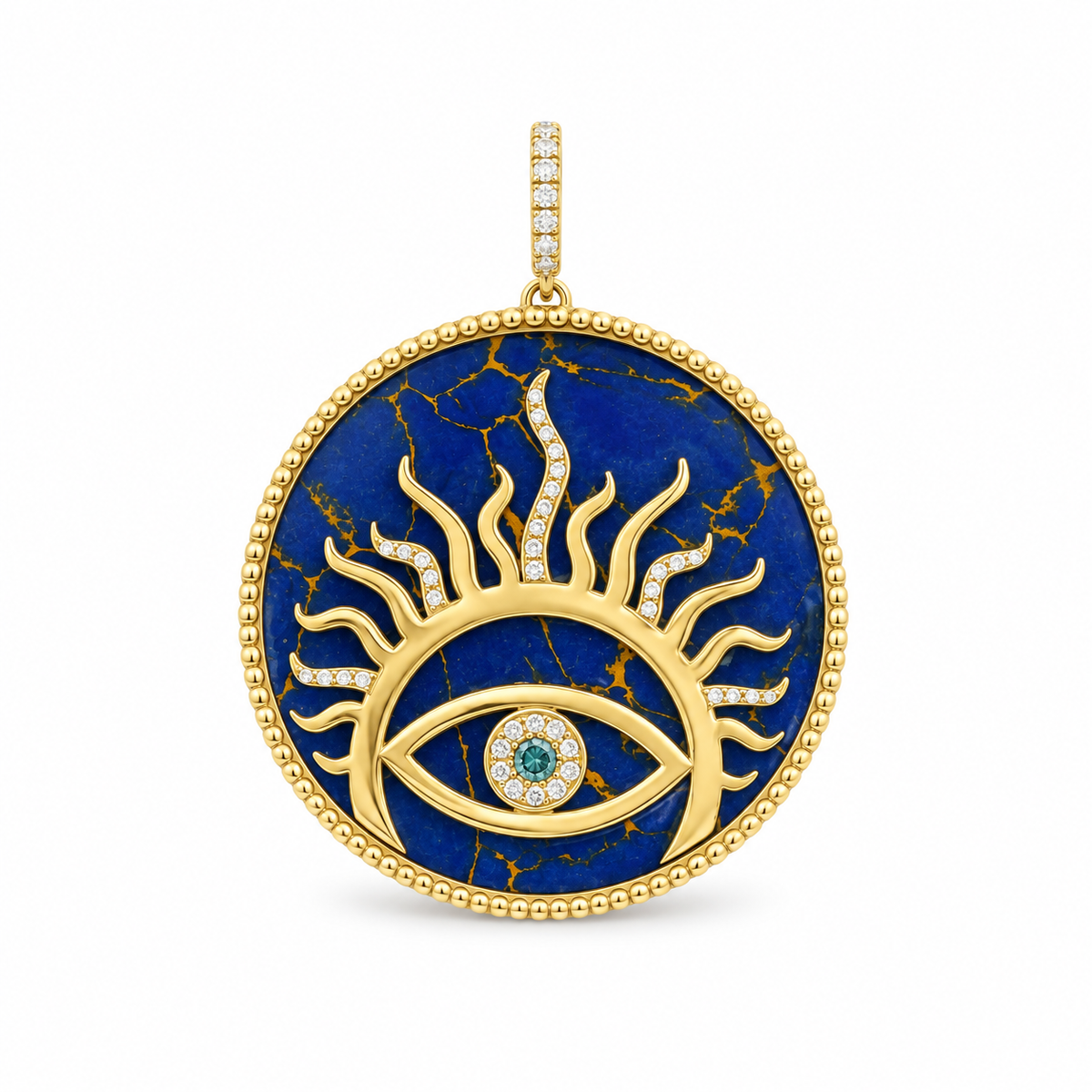 Lapis Eye Sunburst Diamond Pendant