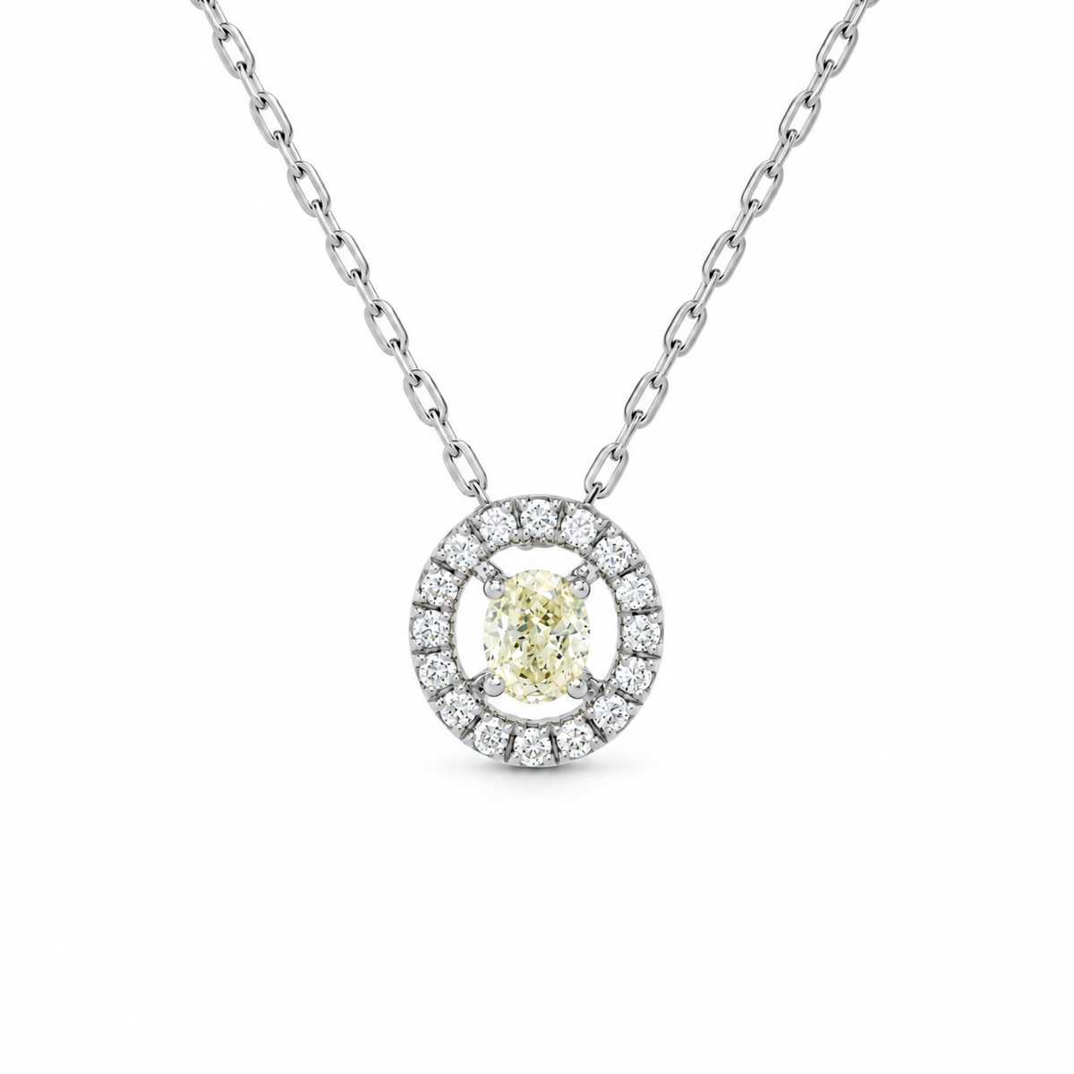 Oval Yellow Diamond Halo Necklace