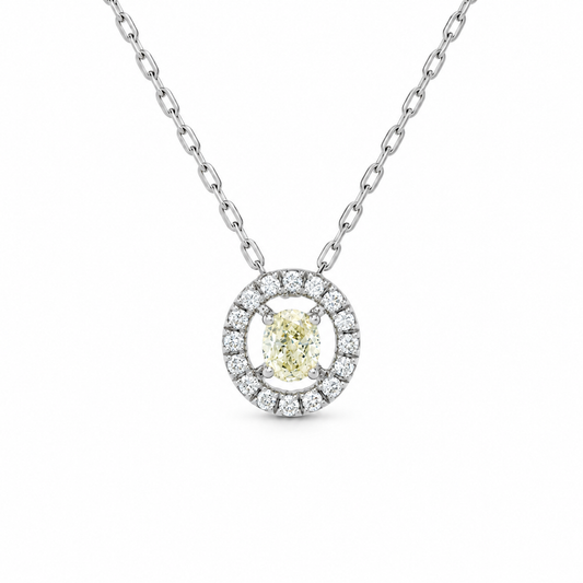 Oval Yellow Diamond Halo Necklace