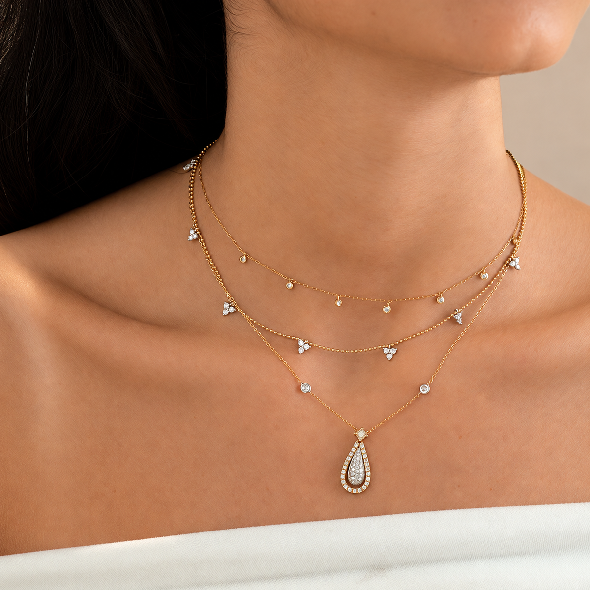 Clover Diamond Dangle Necklace