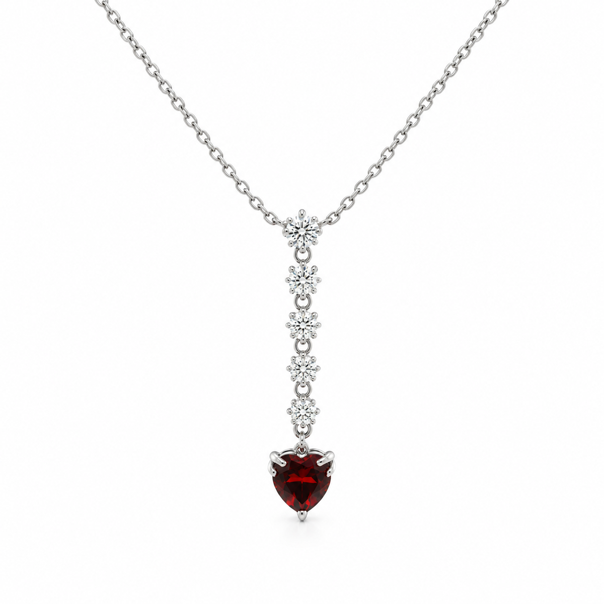 Garnet Heart and Diamond Drop Necklace