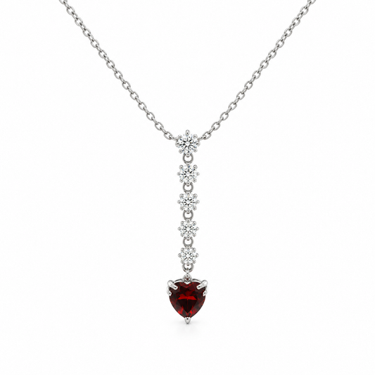Garnet Heart and Diamond Drop Necklace