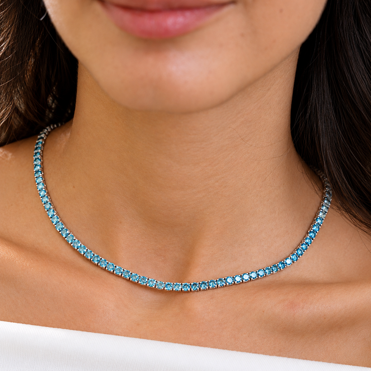 Blue Diamond Tennis Necklace
