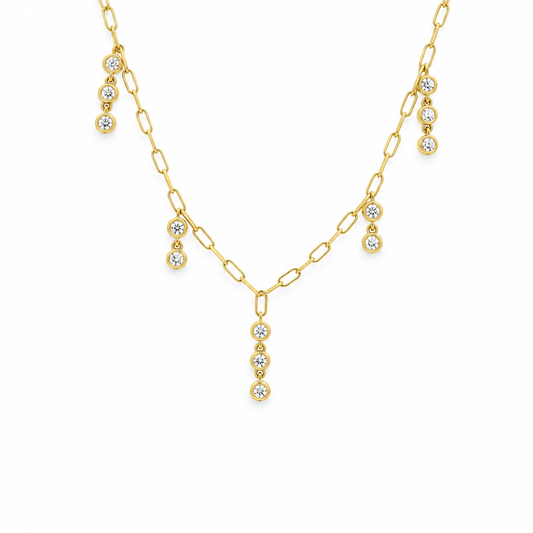 Bezeled Diamond Drop Chain Necklace