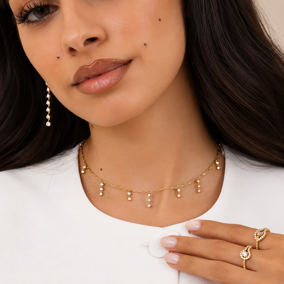 Bezeled Diamond Drop Chain Necklace
