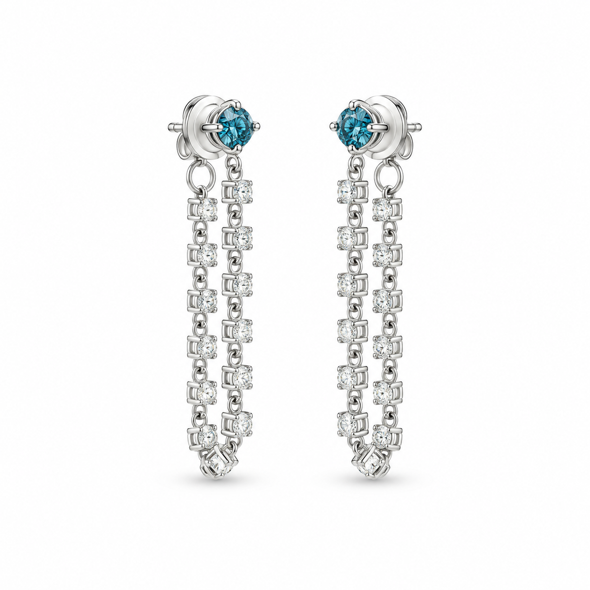 Blue Diamond Tassel Earrings