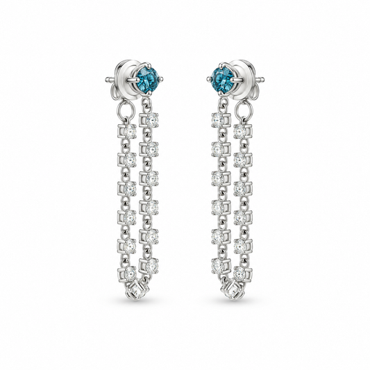 Blue Diamond Tassel Earrings